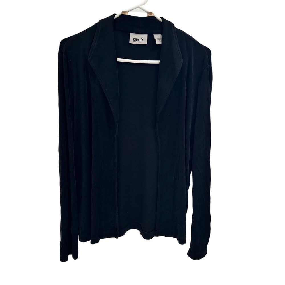 Chicos Travelers Black Open Front Cardigan Lightweight Knit Top Size 1 M